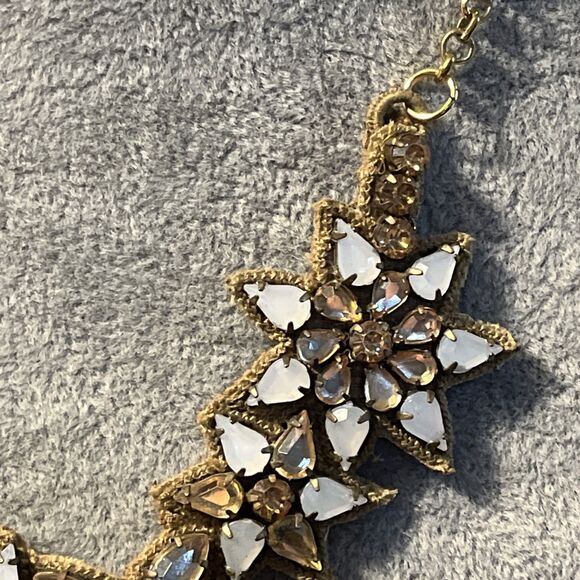 Vintage Suede Backed Prong Set Glass Stone Pink White Floral Necklace - Picture 8 of 13